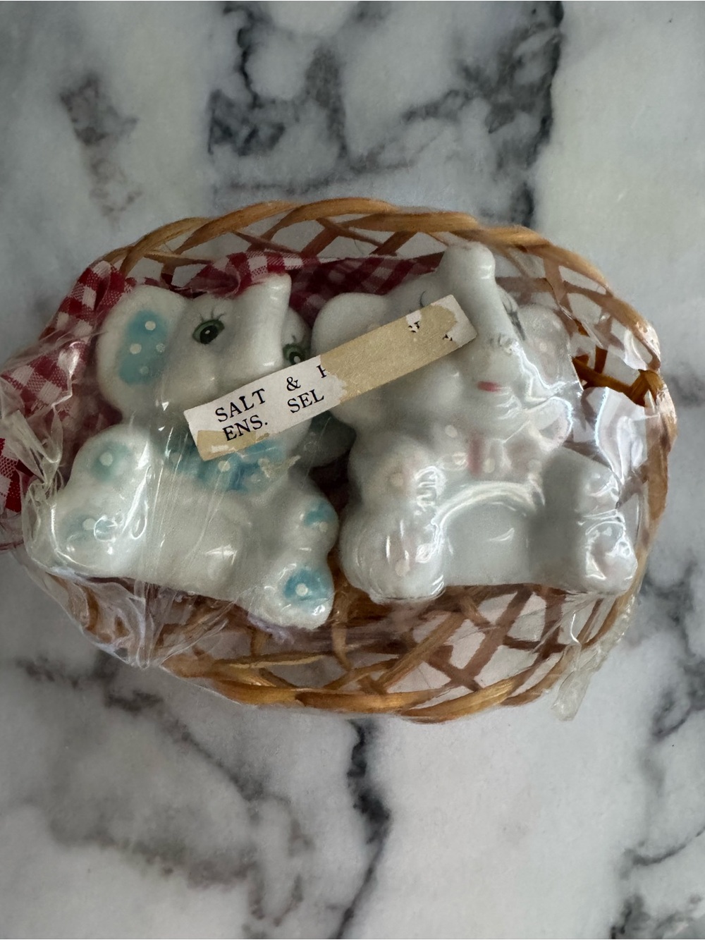 Ceramic  Anthropomorphic Trunks Up Elephant Salt & Pepper Shakers- New Old Stock